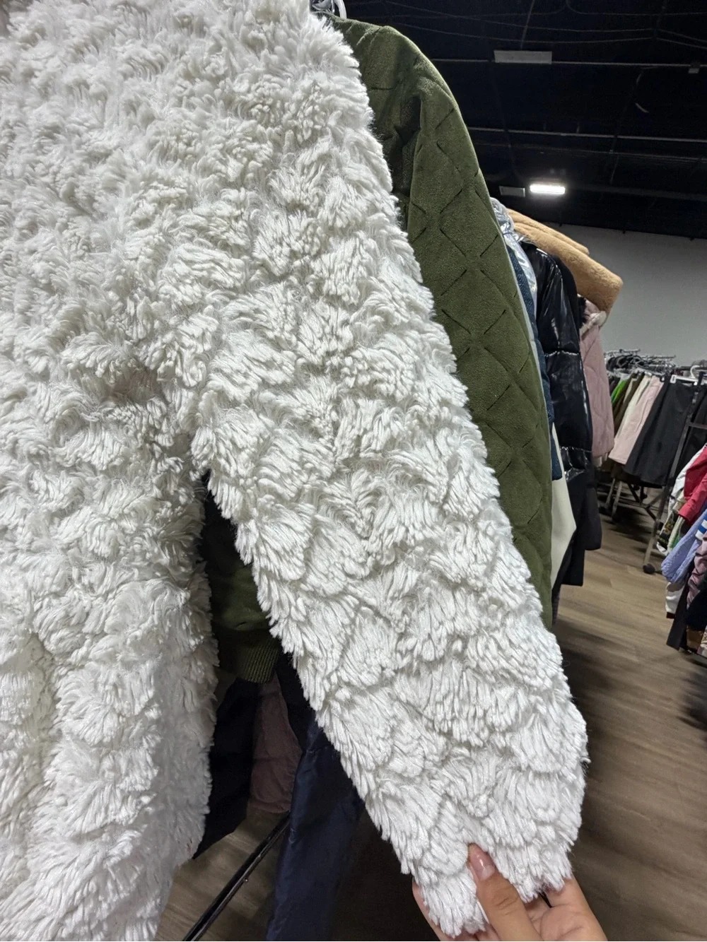 KIDS' LITTLE GIRL'S FAUX FUR PEPLUM JACKET IN IVORY